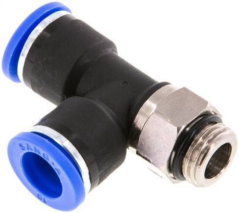 Racor en T en ángulo recto de 10mm x G1/4'' con rosca macho Latón/PA 66 NBR Giratorio