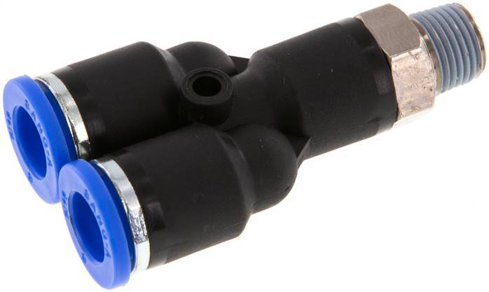 Raccord enfichable en Y 8mm x R1/8'' avec filetage mâle Laiton/PA 66 NBR rotatif