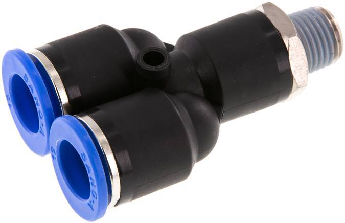 Racor rápido en Y de 12 mm x R1/4'' con rosca macho Latón/PA 66 NBR Giratorio