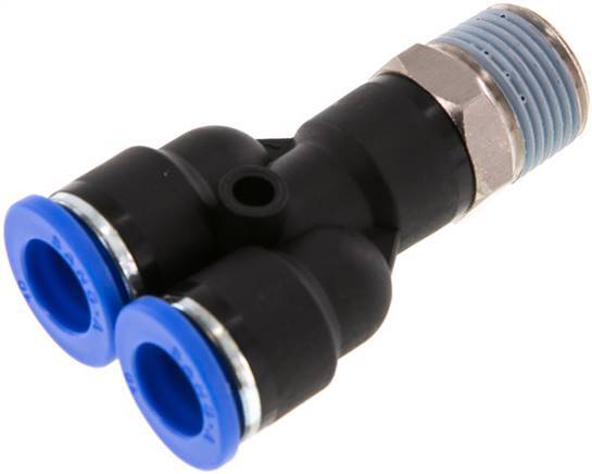 Racor rápido en Y de 10 mm x R3/8'' con rosca macho Latón/PA 66 NBR Giratorio