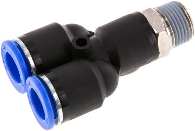 Raccord enfichable en Y 12mm x R3/8'' avec filetage mâle Laiton/PA 66 NBR rotatif