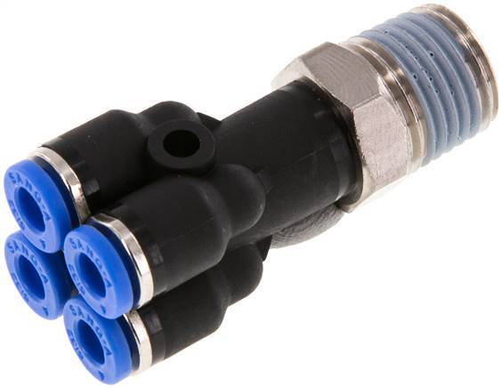 Racor rápido en Y de 4 mm x R1/4'' con rosca macho Latón/PA 66 NBR Giratorio