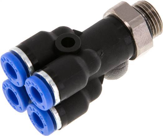 4mm X G1/8'' Manifold Y À 4 Voies Push-In Avec Filetage Mâle Laiton/PA 66 NBR Rotatable