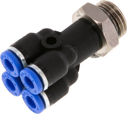 4mm x G1/4'' 4-way Y Manifold Push-in Fitting with Male Threads Brass/PA 66 NBR Rotatable