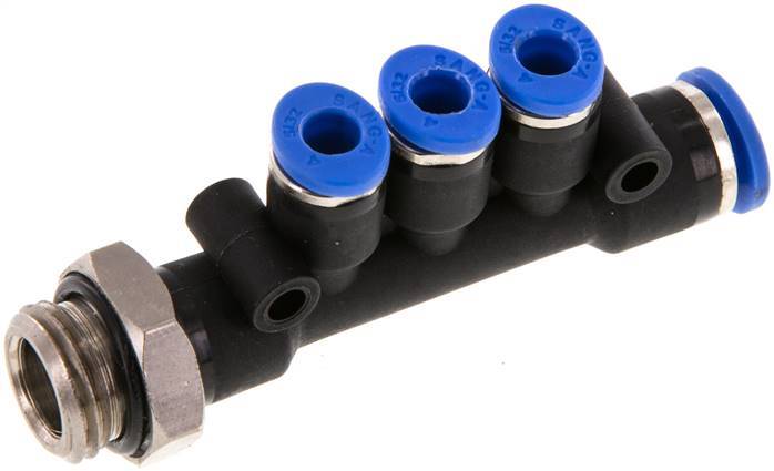 Racor rápido de 3 vías de 4mm x 6mm x G1/4'' con rosca macho Latón/PA 66 NBR Giratorio