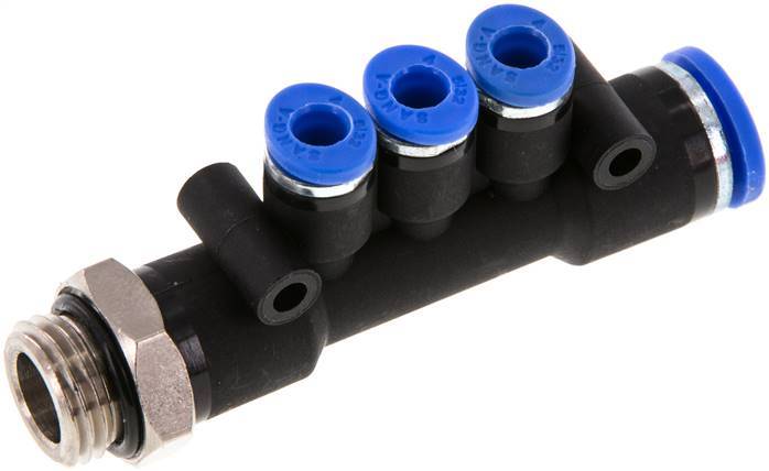 Racor rápido de 3 vías de 4mm x 8mm x G1/4'' con rosca macho Latón/PA 66 NBR Giratorio