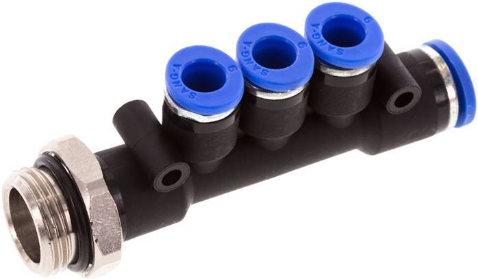 Racor rápido de 3 vías de 6mm x 8mm x G3/8'' con rosca macho Latón/PA 66 NBR Giratorio
