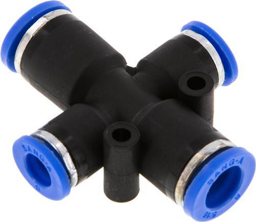 6mm x 8mm Cross Push-in Fitting PA 66 NBR 2 Outlets