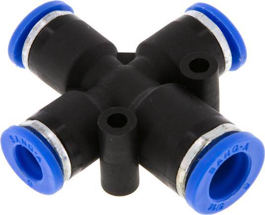 6mm x 8mm Cross Push-in Fitting PA 66 NBR 3 Outlets