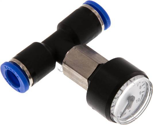 Pressure Gauge 8mm Union Straight 0-10 bar (0-145psi)