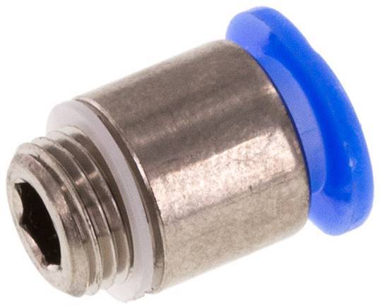 Racor rápido de 6 mm x M 8 x 0,75 con rosca macho Latón/POM NBR Diseño compacto del hexágono interior