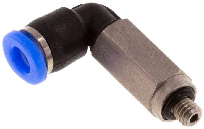 Racor de 3mm x M 3 90deg con rosca macho Acero/PBT NBR Manguito largo Giratorio Diseño compacto