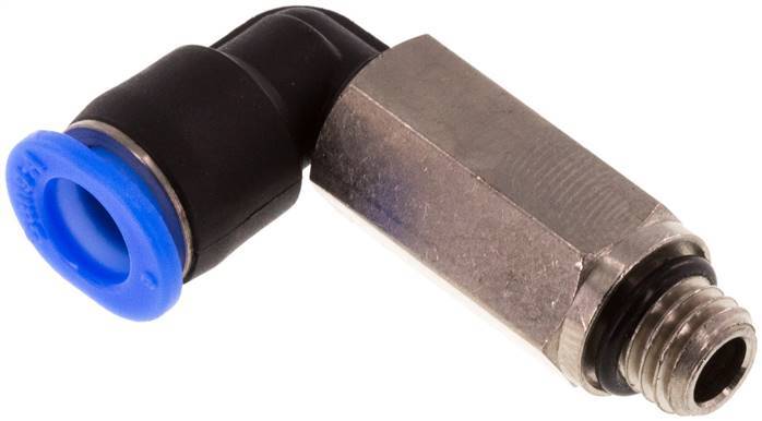 Raccord enfichable coudé 6mm x M 7 90deg avec filetage mâle Laiton/PBT NBR Manchon long rotatif Design compact