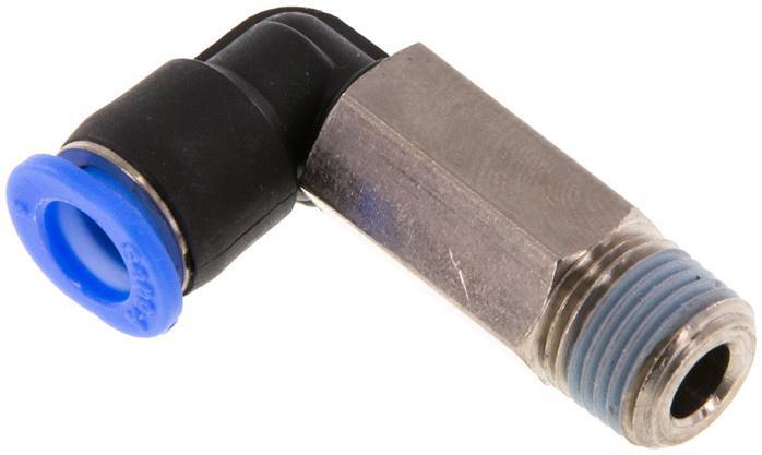 Raccord enfichable coudé 90deg 6mm x R1/8'' avec filetage mâle Laiton/PBT NBR Manchon long rotatif Design compact