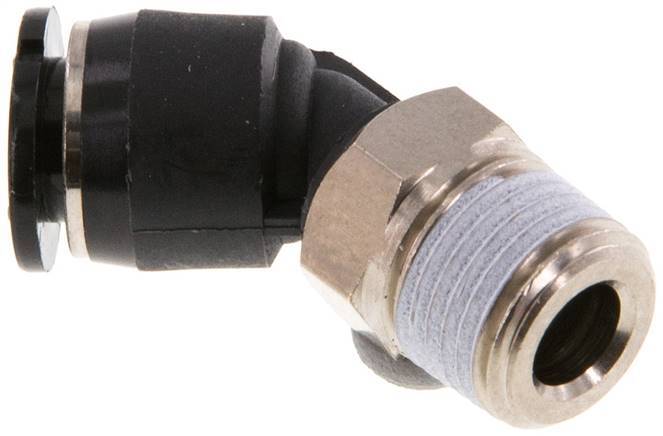 Raccord enfichable coudé 6mm x R1/8'' 45deg à filetage mâle Laiton/PBT NBR Design compact