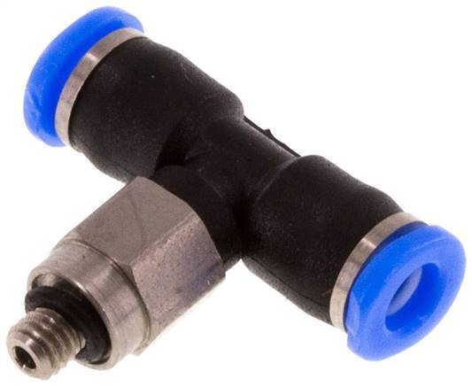 3mm x M 3 Inline Tee Push-in Fitting with Male Threads Steel/PBT NBR Rotatable Compact Design