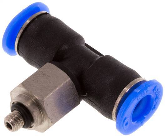 4mm x M 3 Inline Tee Push-in Fitting with Male Threads Steel/PBT NBR Rotatable Compact Design