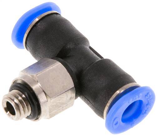 4mm x M 5 Inline Tee Push-in Fitting with Male Threads Brass/PBT NBR Rotatable Compact Design