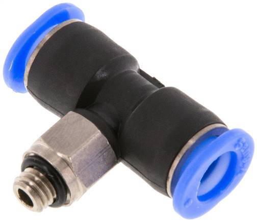 6mm x M 5 Inline Tee Push-in Fitting with Male Threads Brass/PBT NBR Rotatable Compact Design