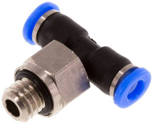 3mm x M 6 Inline Tee Push-in Fitting with Male Threads Brass/PBT NBR Rotatable Compact Design