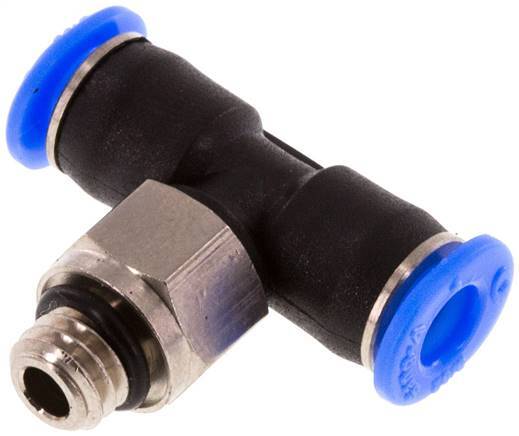 4mm x M 6 Inline Tee Push-in Fitting with Male Threads Brass/PBT NBR Rotatable Compact Design