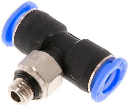 6mm x M 6 Inline Tee Push-in Fitting with Male Threads Brass/PBT NBR Rotatable Compact Design