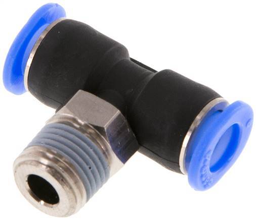 6mm x R1/8'' Inline Tee Push-in Fitting with Male Threads Brass/PBT NBR Rotatable Compact Design