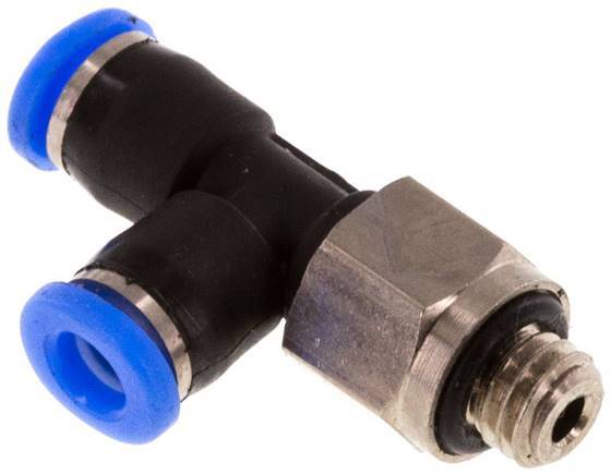 Racor en T en ángulo recto de 3 mm x M 5 con rosca macho Latón/PBT NBR Giratorio Diseño compacto