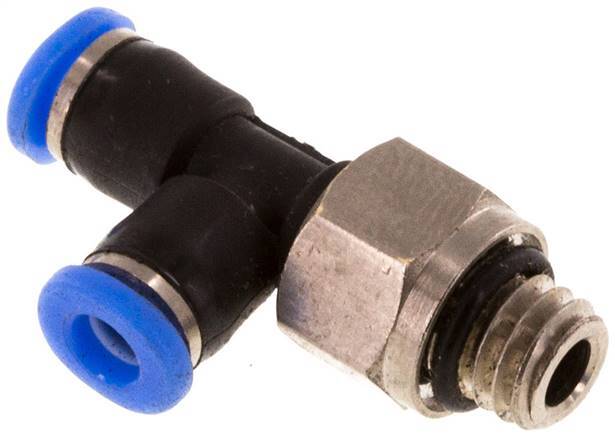 Racor en T en ángulo recto de 3 mm x M 6 con rosca macho Latón/PBT NBR Giratorio Diseño compacto