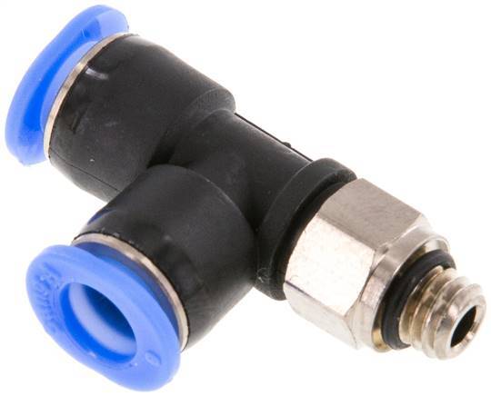 Racor en T en ángulo recto de 6 mm x M 6 con rosca macho Latón/PBT NBR Giratorio Diseño compacto