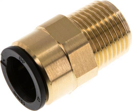 15mm x R1/2'' Push-in Fitting with Male Threads Brass/POM NBR