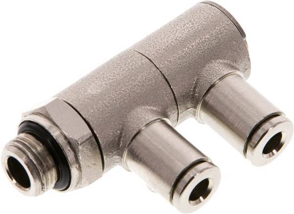 4mm x G1/8'' 2-way Manifold Push-in Fitting with Male Threads Brass NBR Rotatable