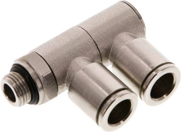 8mm x G1/8'' 2-way Manifold Push-in Fitting with Male Threads Brass NBR Rotatable