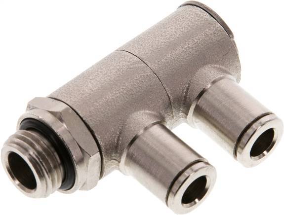 6mm x G1/4'' 2-way Manifold Push-in Fitting with Male Threads Brass NBR Rotatable