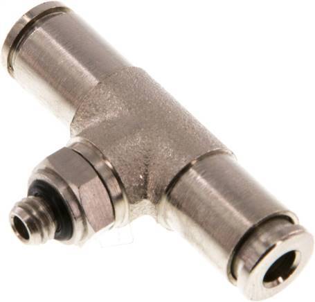 4mm x M 5 Inline Tee Push-in Fitting with Male Threads Brass NBR Rotatable