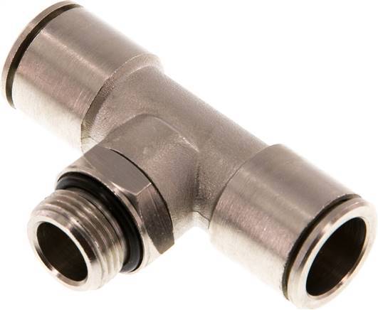 14mm x G3/8'' Inline T-Stück Steckverschraubung mit Außengewinde Messing NBR drehbar