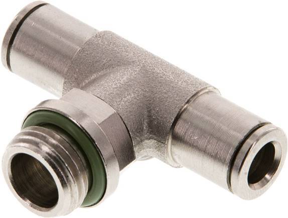 6mm x G1/4'' Inline T-Stück Steckverschraubung mit Außengewinde Messing FKM drehbar