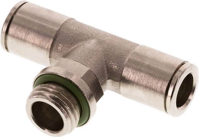 8mm x G1/4'' Inline T-Stück Steckverschraubung mit Außengewinde Messing FKM drehbar