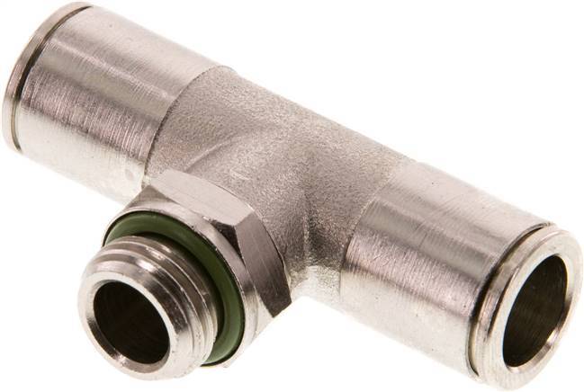 10mm x G1/4'' Inline T-Stück Steckverschraubung mit Außengewinde Messing FKM drehbar