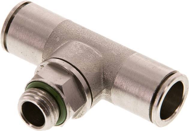 12mm x G1/4'' Inline T-Stück Steckverschraubung mit Außengewinde Messing FKM drehbar