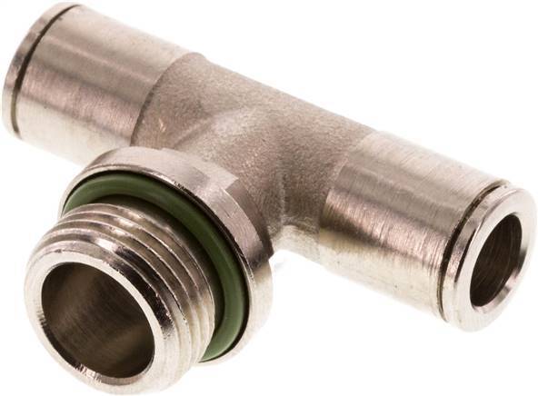 8mm x G3/8'' Inline T-Stück Steckverschraubung mit Außengewinde Messing FKM drehbar