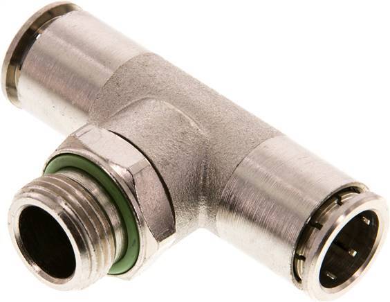 12mm x G3/8'' Inline T-Stück Steckverschraubung mit Außengewinde Messing FKM drehbar