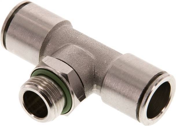 14mm x G3/8'' Inline T-Stück Steckverschraubung mit Außengewinde Messing FKM drehbar