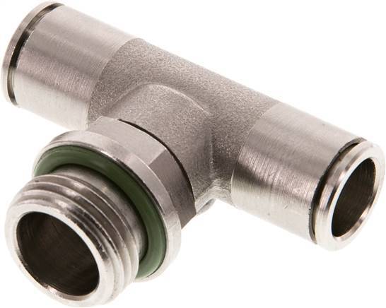 12mm x G1/2'' Inline T-Stück Steckverschraubung mit Außengewinde Messing FKM drehbar