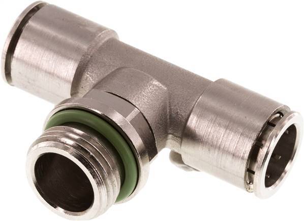 14mm x G1/2'' Inline T-Stück Steckverschraubung mit Außengewinde Messing FKM drehbar