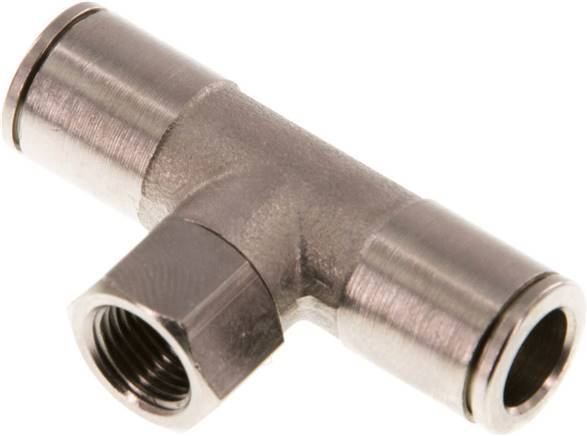 8mm x G1/8'' Inline T-Stück Steckverschraubung mit Innengewinde Messing NBR drehbar