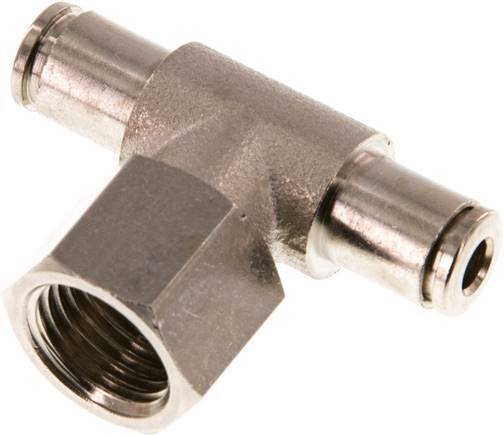 4mm x G1/4'' Inline Tee Push-in Fitting with Female Threads Brass NBR Rotatable