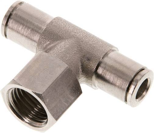 6mm x G1/4'' Inline T-Stück Steckverschraubung mit Innengewinde Messing NBR drehbar