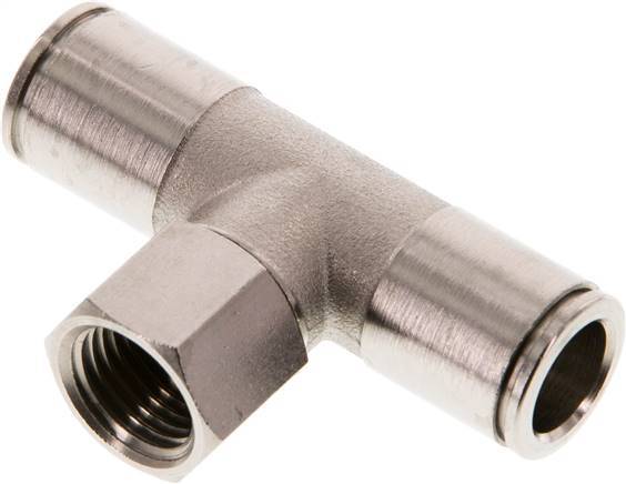 10mm x G1/4'' Inline Tee Push-in Fitting with Female Threads Brass NBR Rotatable