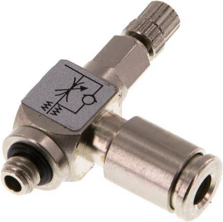 Flow Control Valve Meter-Out Elbow 4 mm - M5 Brass Knurled Screw